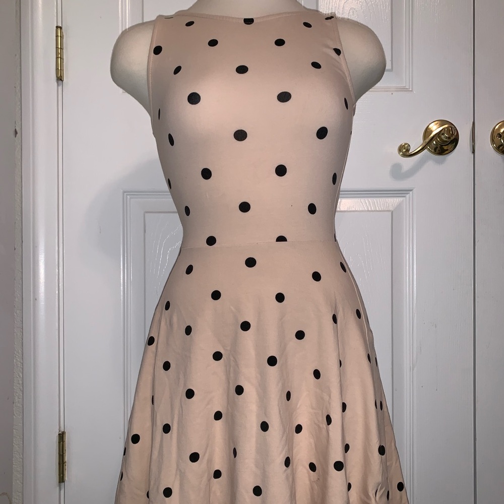 Pink and black polkadot dress